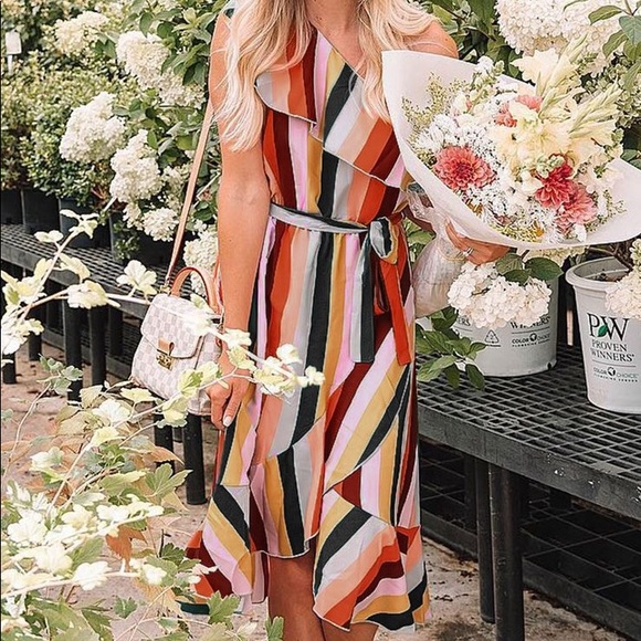 Launiq Dresses & Skirts - One Shoulder Asymmetrical Ruffle Midi Dress